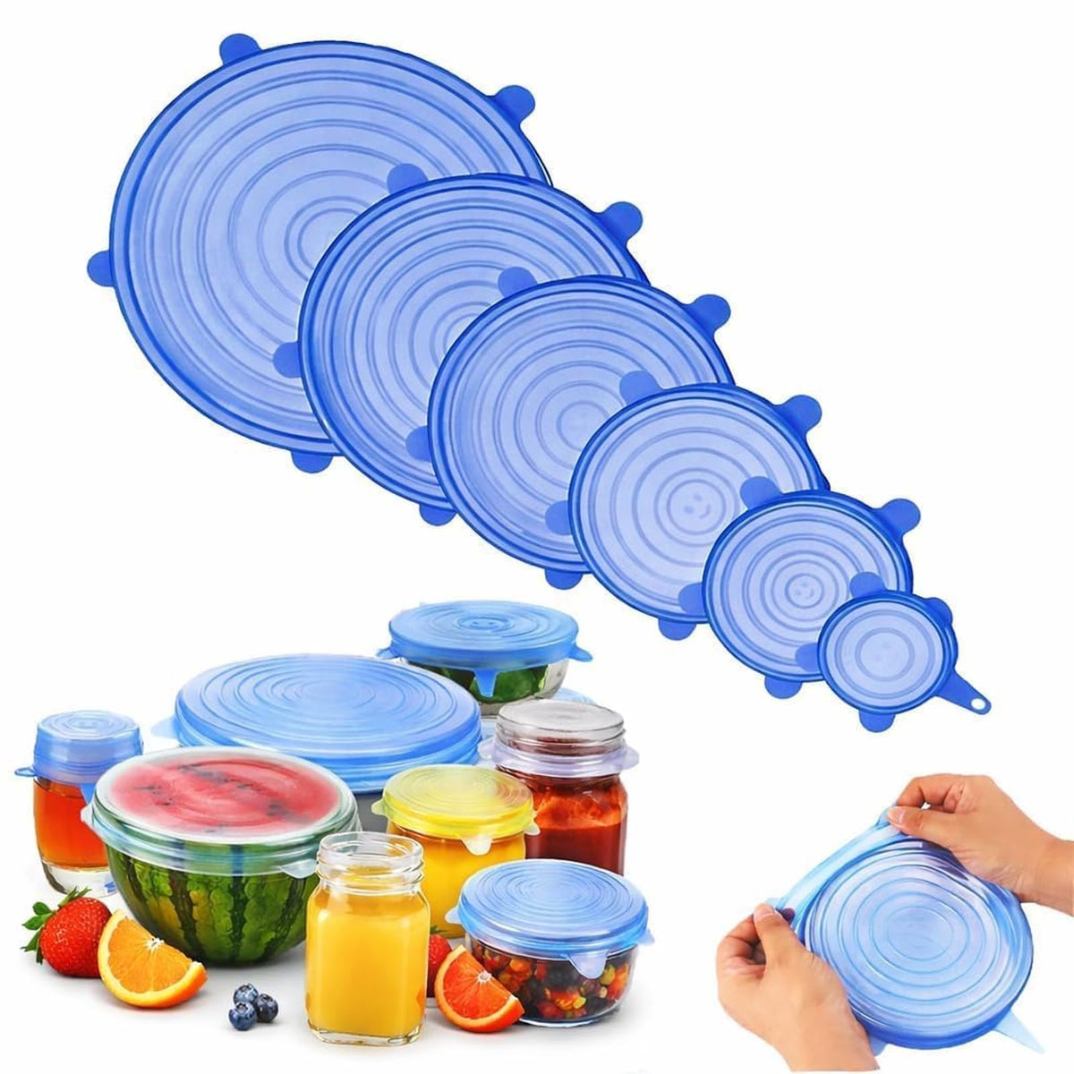 🥗 Smart Silicon Stretch Lids (Pack of 6) - The Ultimate Kitchen Hack