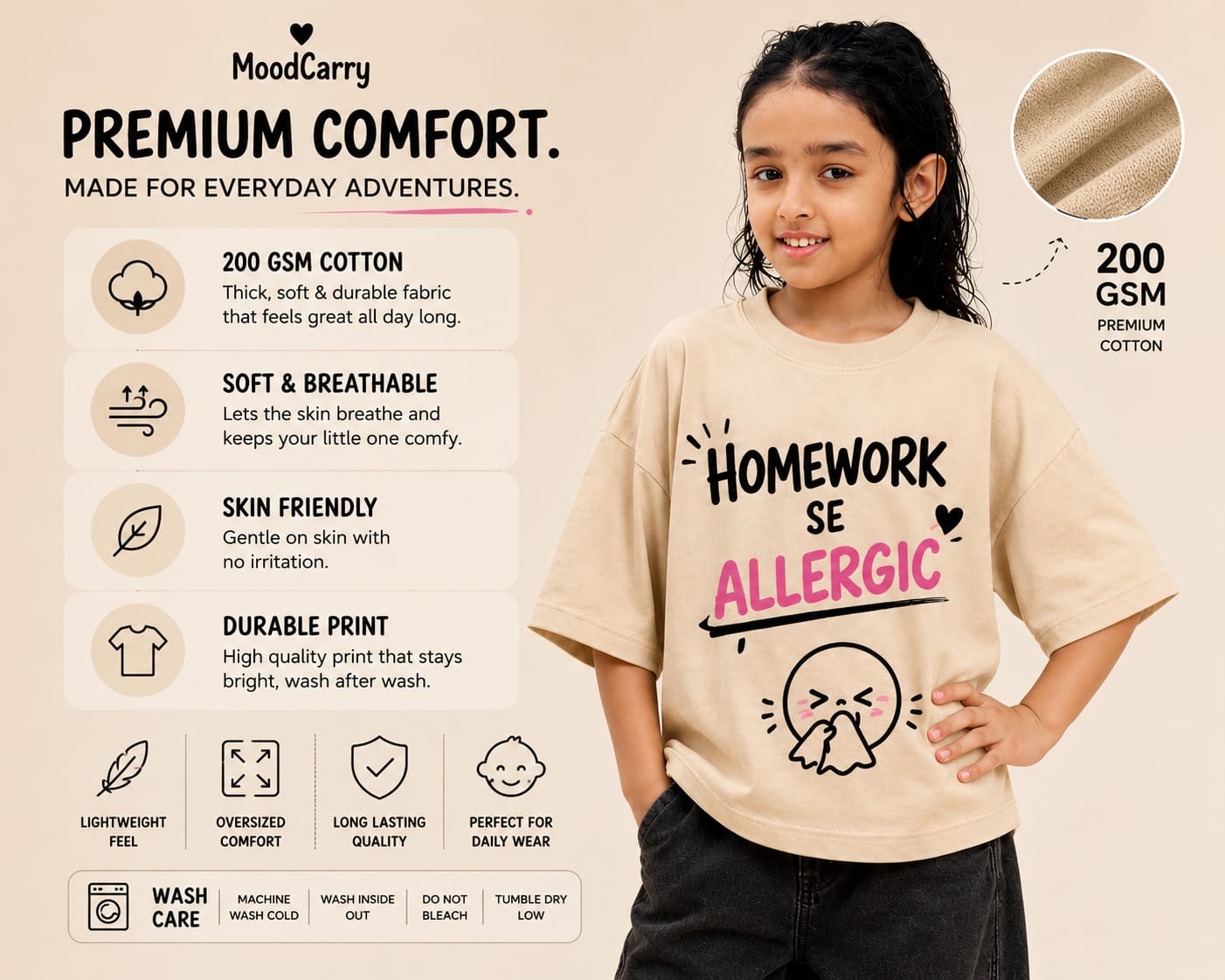 Homework Se Allergic 🖤 | Oversized Kids T-Shirt