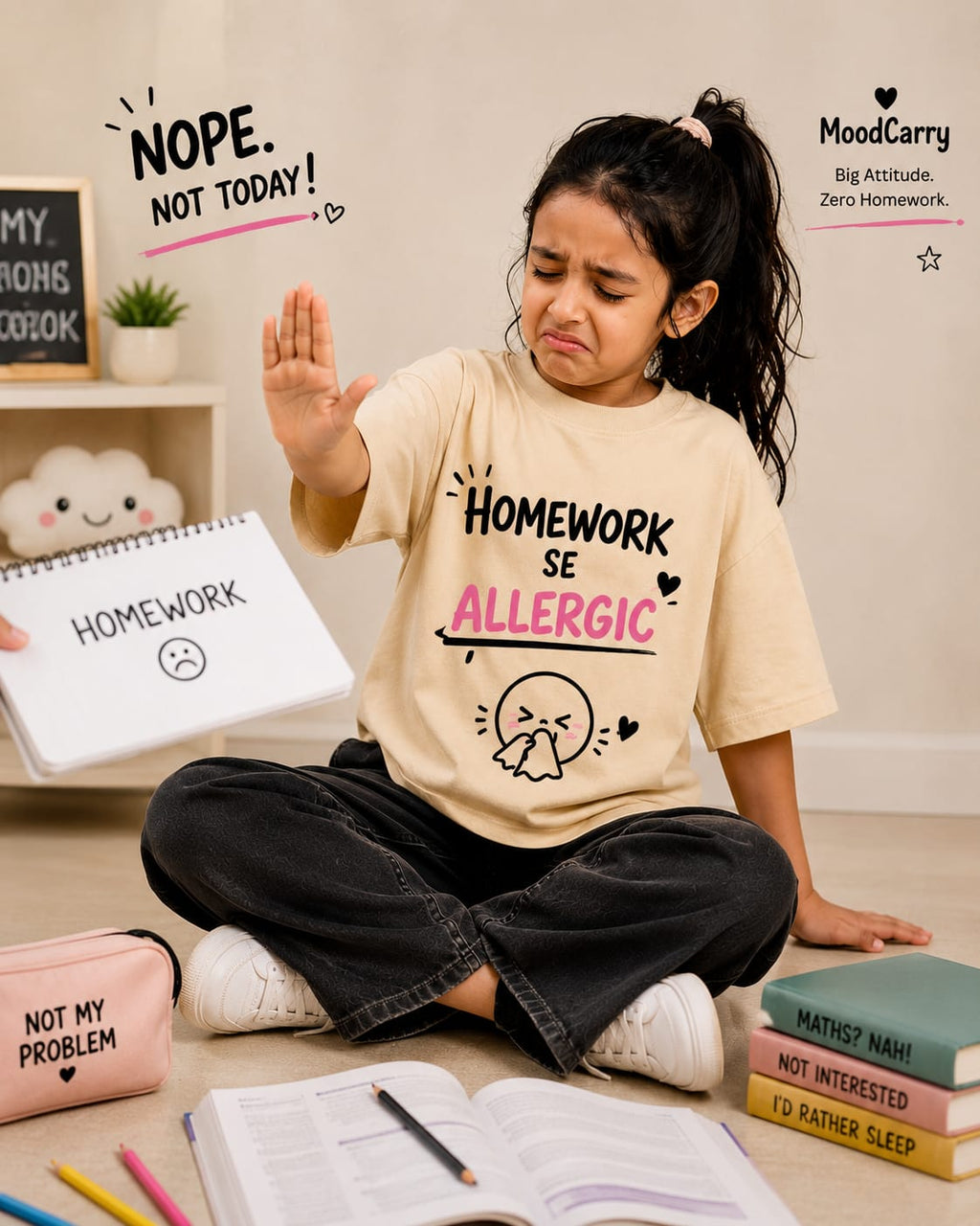 Homework Se Allergic 🖤 | Oversized Kids T-Shirt