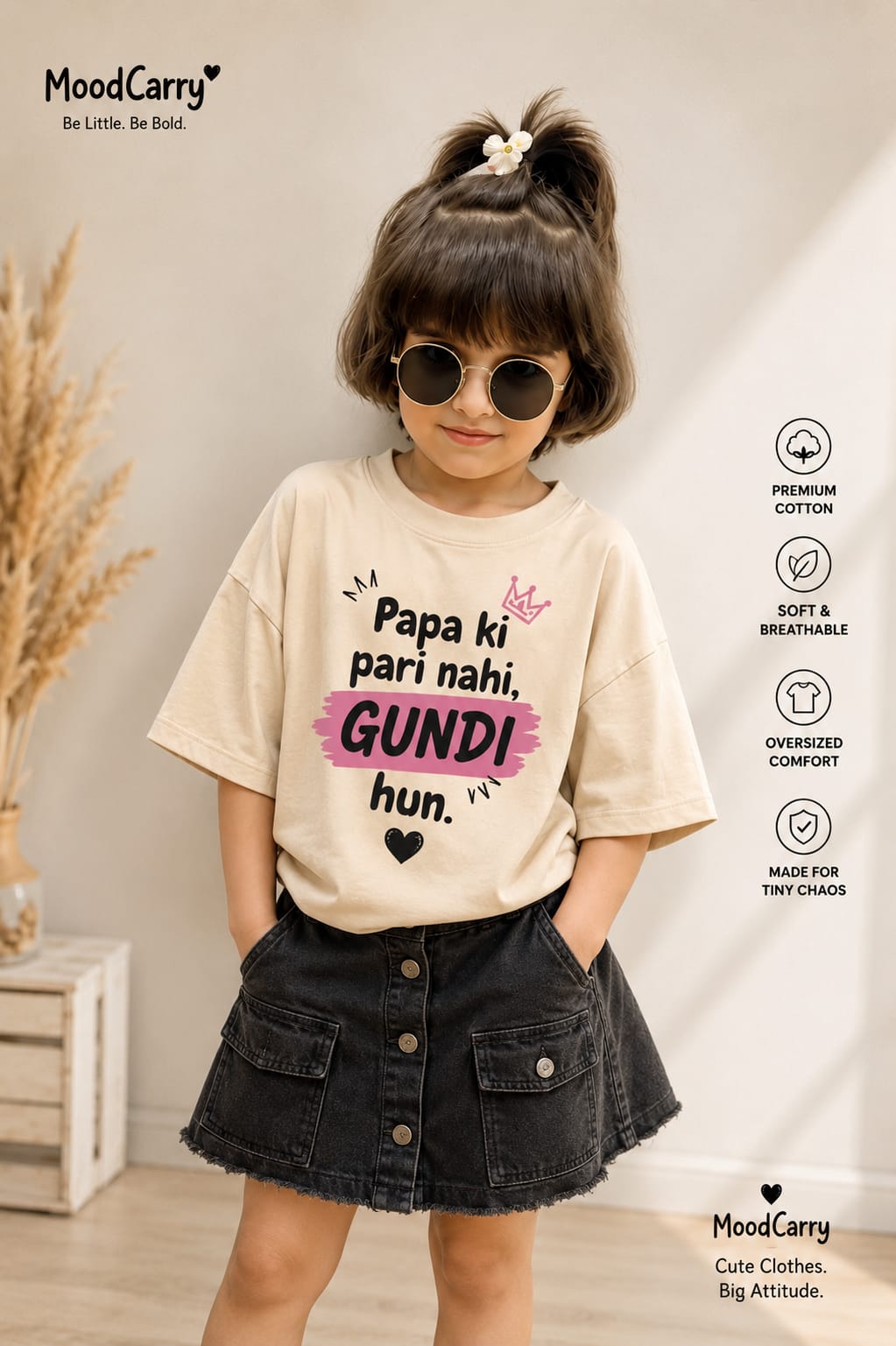 Papa Ki Pari Nahi, Gundi Hun 🖤 | Oversized Kids T-Shirt